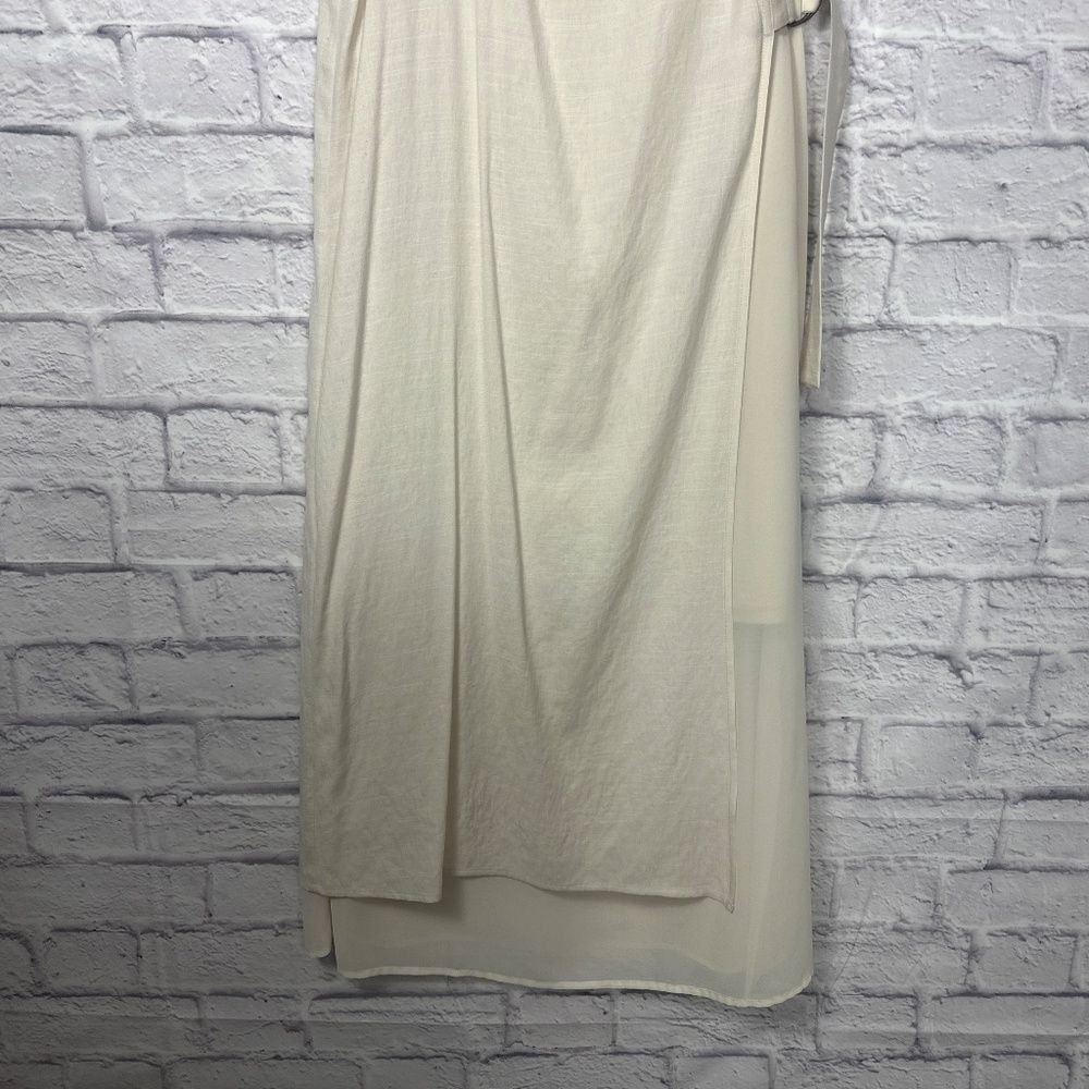 Doe & Rae Ivory Midi Dress‎ Sleeveless Sheer Hem Minimalist Shift Small - Picture 10 of 15